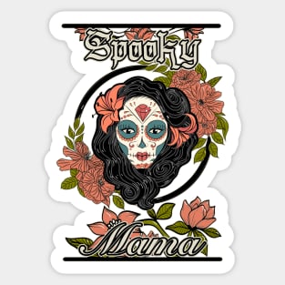 Spooky Mama, Floral Sugar Skull Girl, Day of the dead, Halloween Sticker